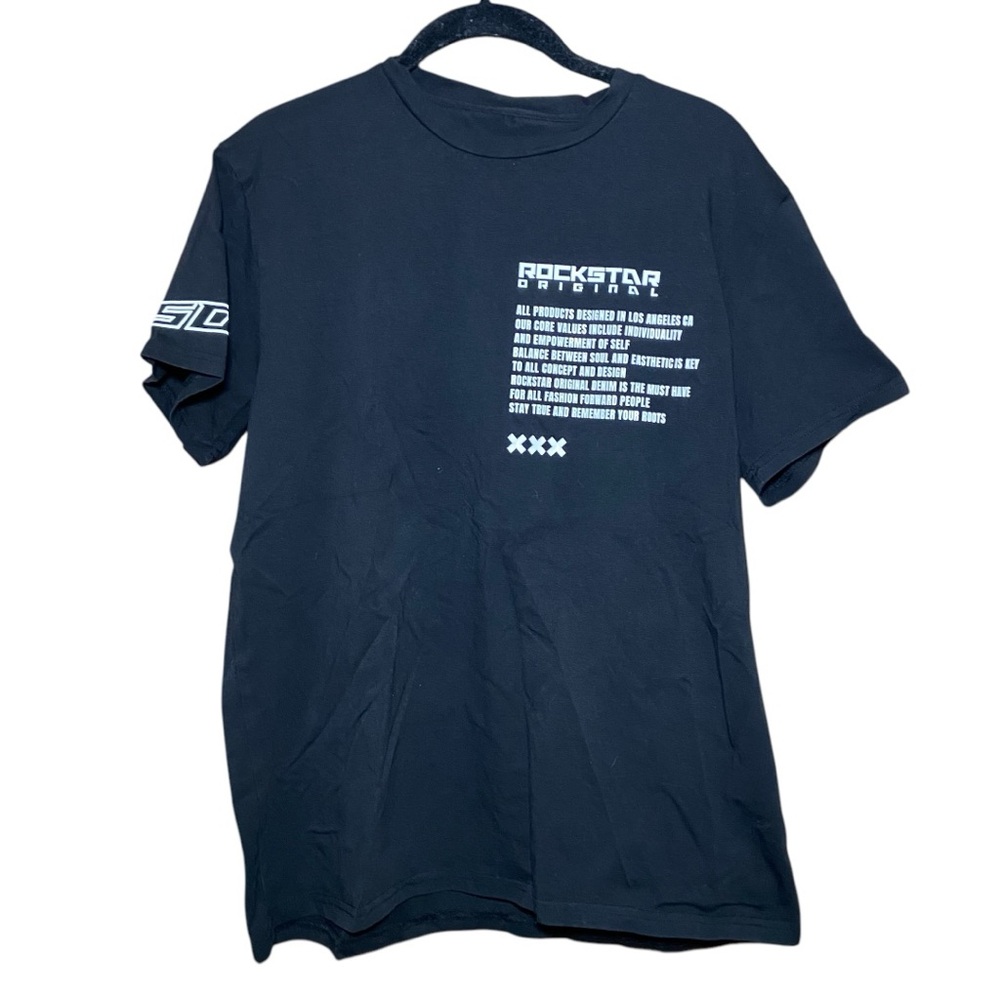 RockStar Original Graphic Print Streetwear T-shirt Black Short Sleeve 90s